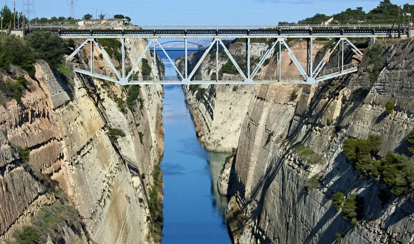 Cliffs and bridge of the Corinth Canal