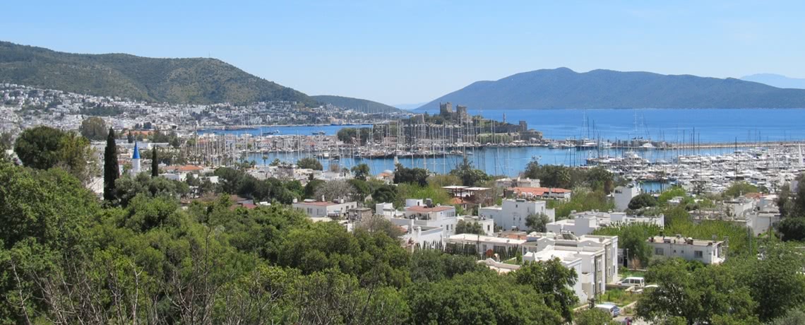 View over Bodrum town, harbour and Bodrum Castle
