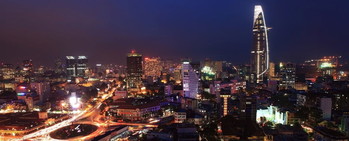 Luftaufnahme von Ho-Chi-Minh-Stadt bei Nacht
