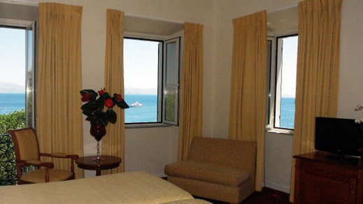Hotel room with view out to sea