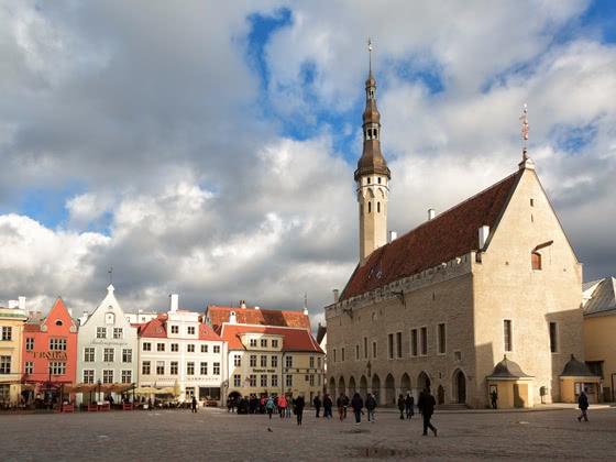 Square in Zagreb with building with tall tower